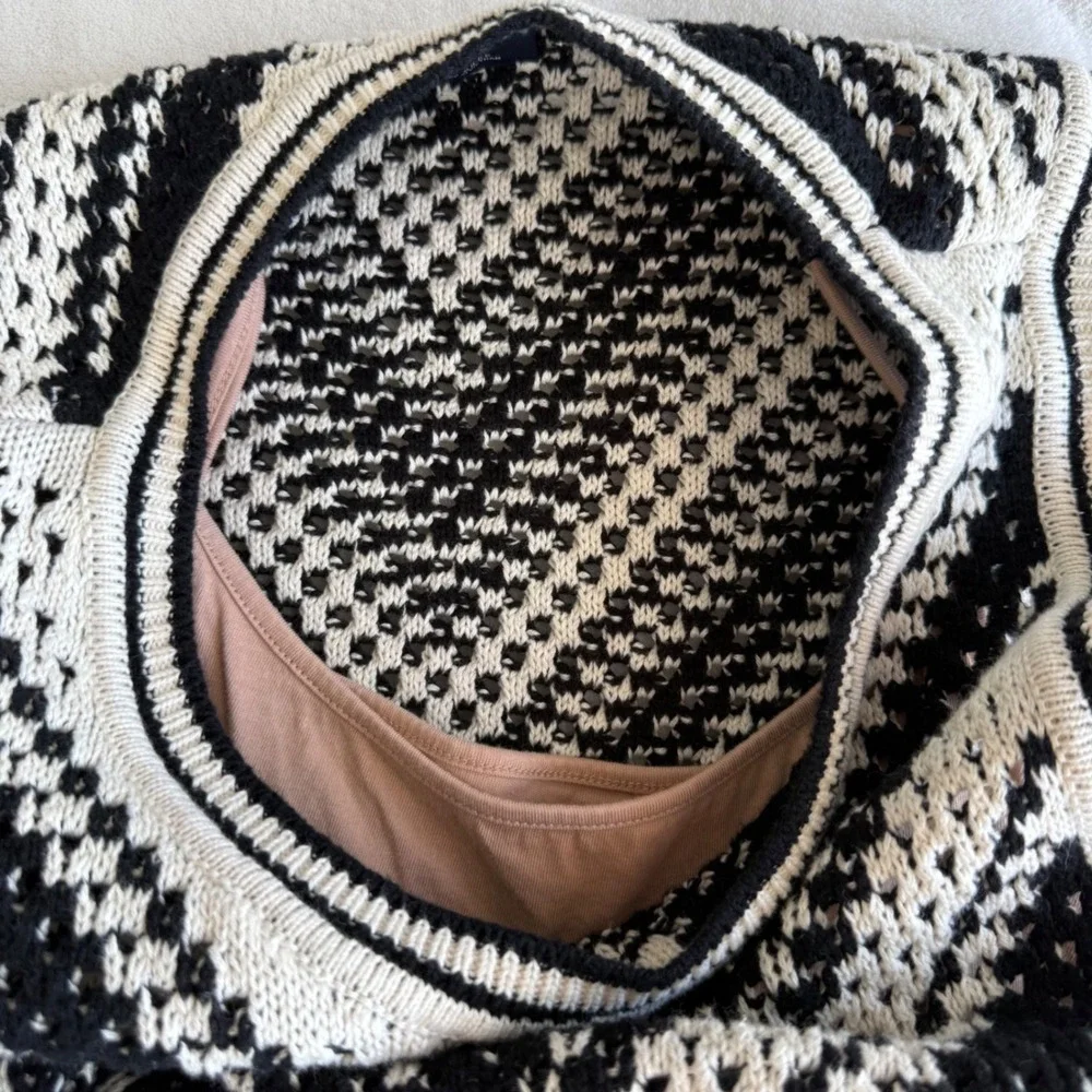 Gap Black &‎ Ivory Chevron Knit Sweater Tank Dress Sleeveless Stretch Midi Lined